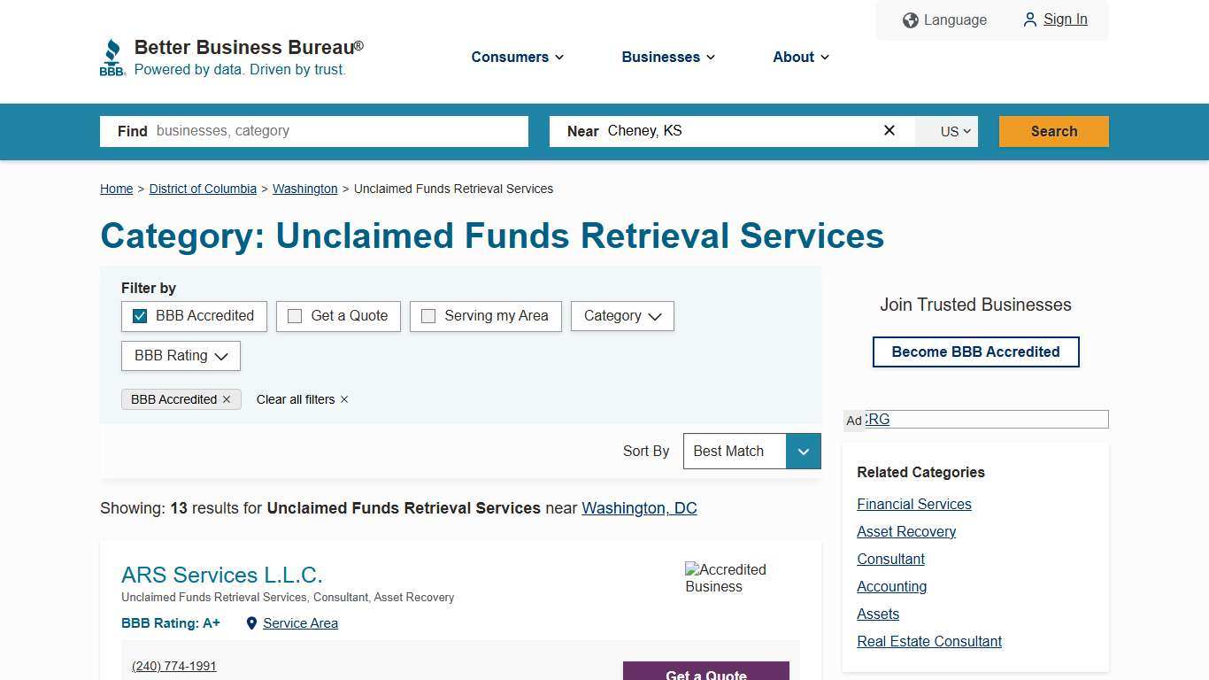 BBB Accredited Unclaimed Funds Retrieval Services near Washington, DC | Better Business Bureau