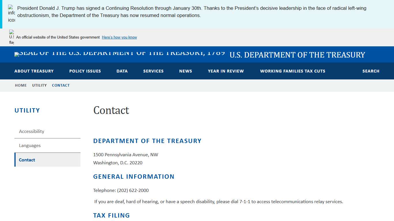 Contact | U.S. Department of the Treasury