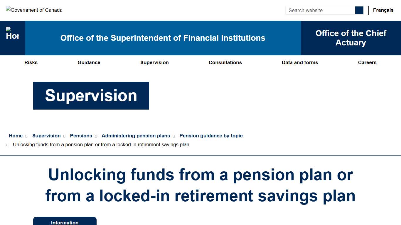 Unlocking funds from a pension plan or from a locked-in retirement savings plan - Office of the Superintendent of Financial Institutions